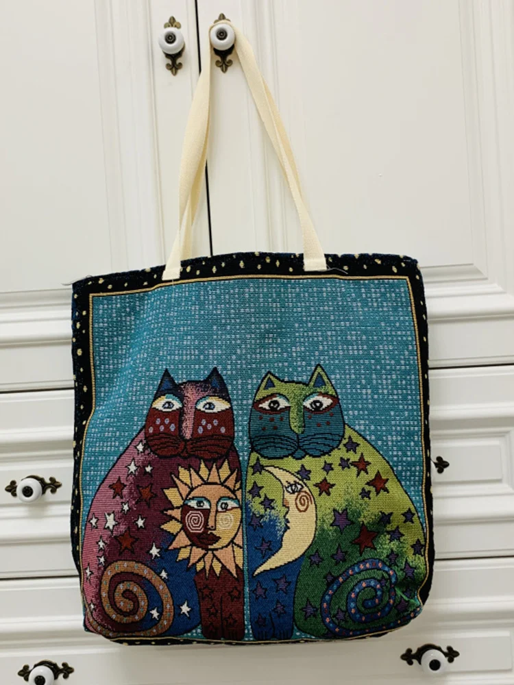 Lovely Cat Art Series Embroidery Shoulder Bag