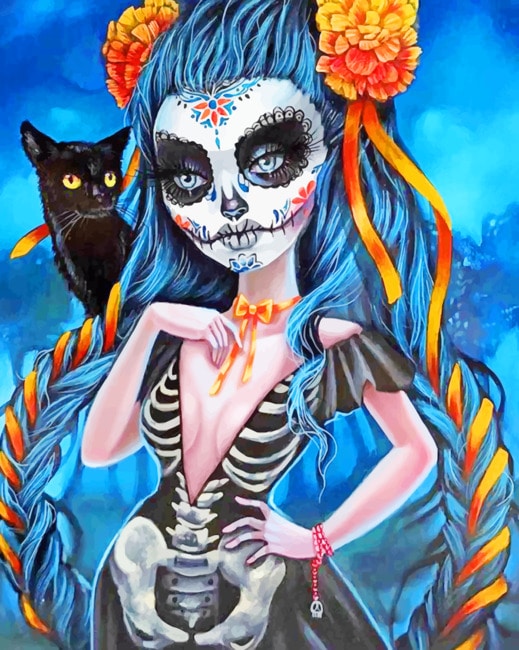 

Sugar Skull Woman With A Black Cat – Paint By Numbers - 40*50CM, 501 Original