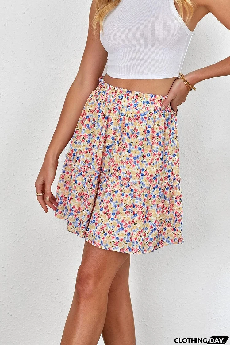 Floral Print Elastic Waist Skirt