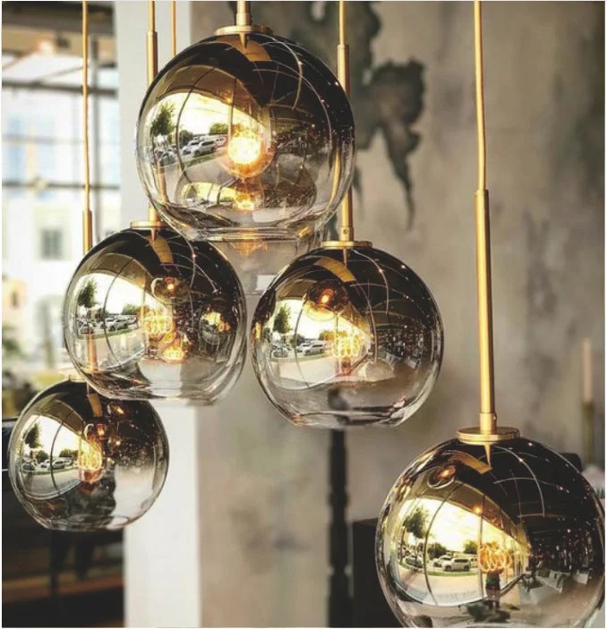 Customized 1 Set Of 8 Pieces Gold Glass Ball Hanging Lamp