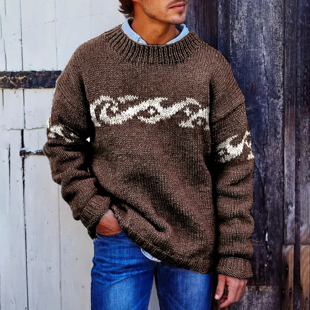 Vintage Mens Surf Jacquard Knit Sweater