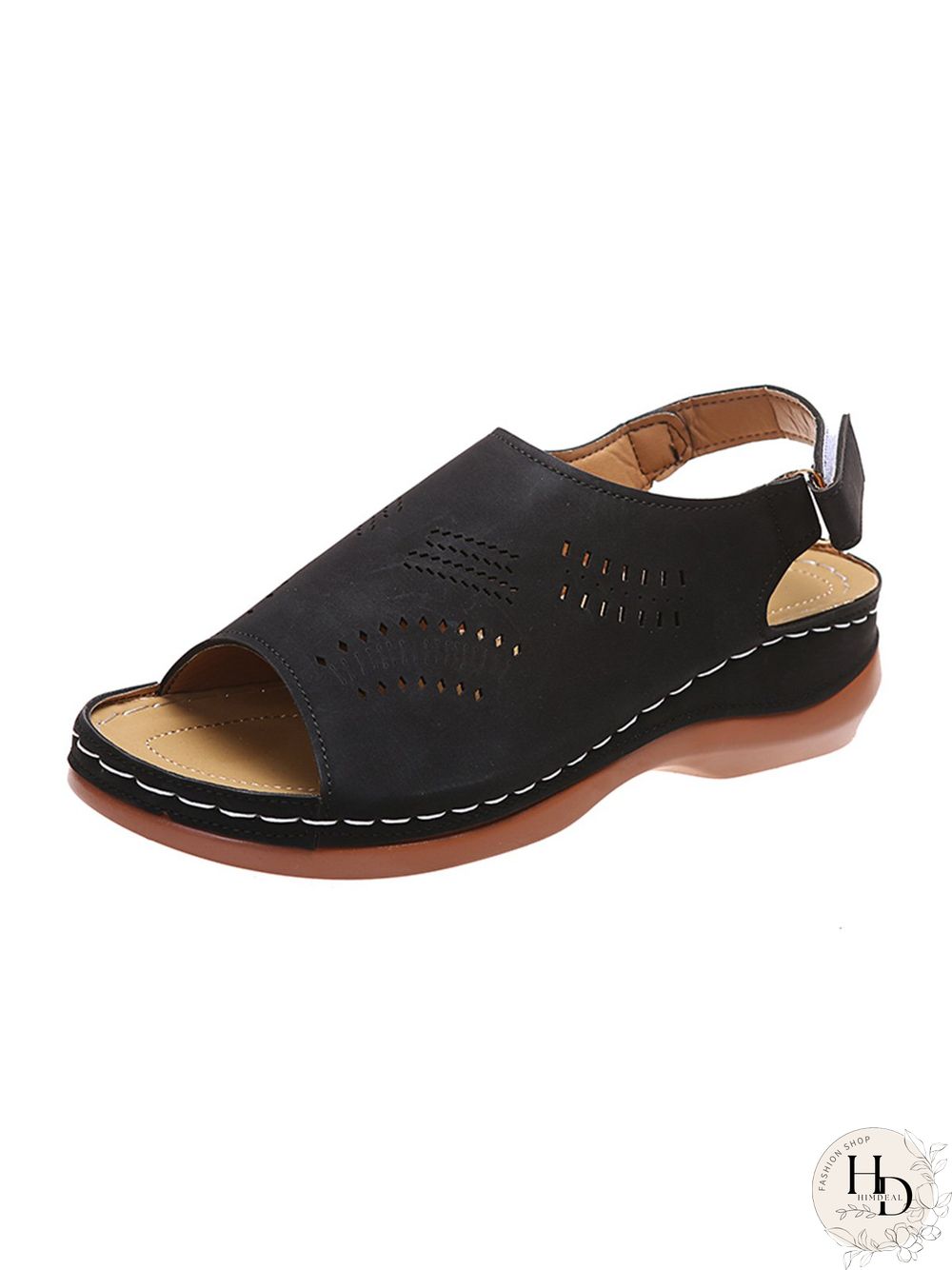 Cutout Velcro Vintage Casual Velcro Wedge Sandals