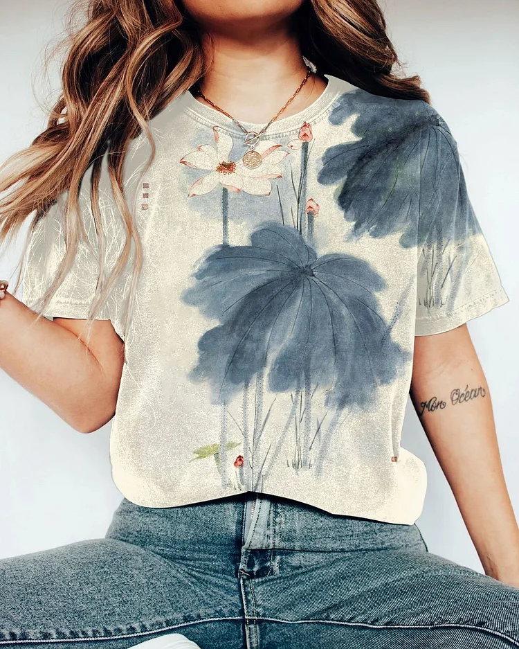 Japanese Art Ink Lotus Short Sleeve Tshirt