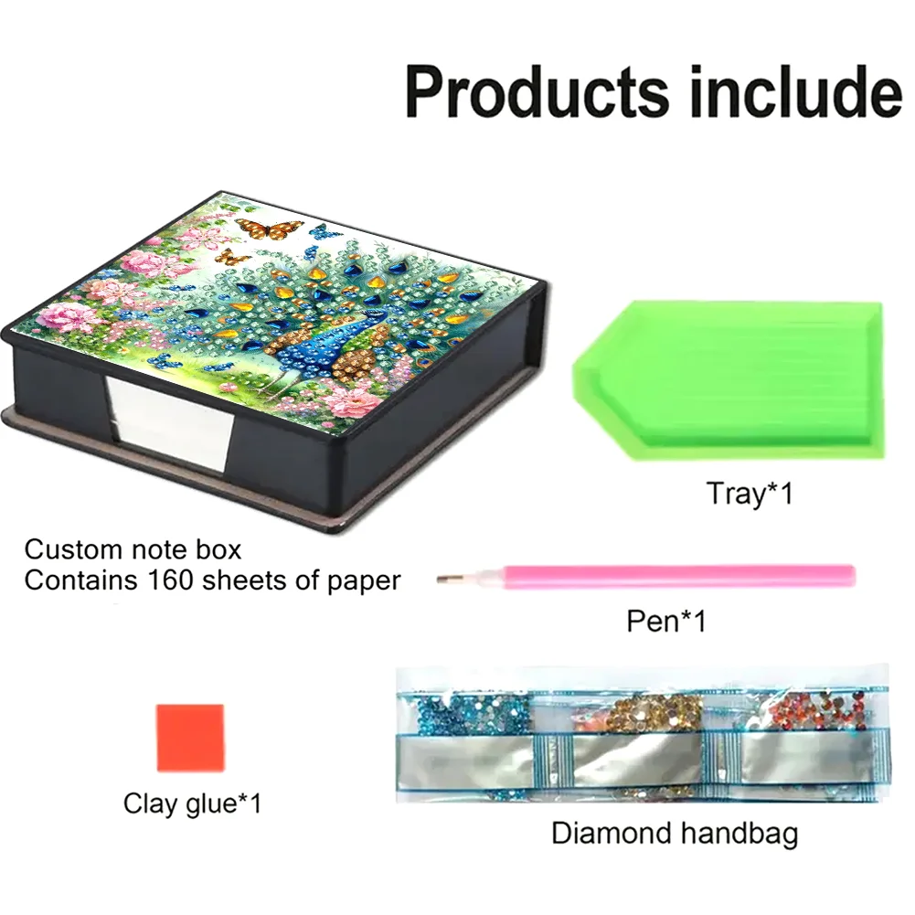 DIY Peacock Diamond Painting Memo Pad Holder Mosaic Kit for DIY Art Craft