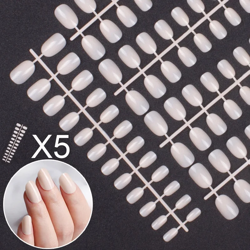 5 Sets Of 24 Pieces Per Unit Round Colored False Nails Tips Full Cover 10 Size Fake Nails For DIY Acrylic Press On Nail Tips-Nail Inspo