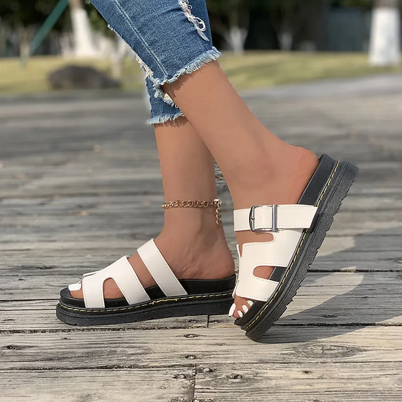 Breakj Breakj New Large-Size Slippers Women Thick-Bottomed A Buckle Solid Color Casual Cold Slippers Women