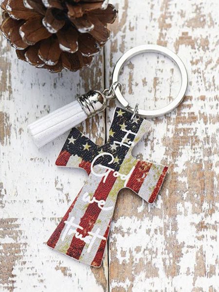 Tassel Cross American Flag Thunderbird Keychain