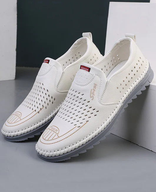 Fashion Plain Hollow Breathable Stitch Detail Loafers 