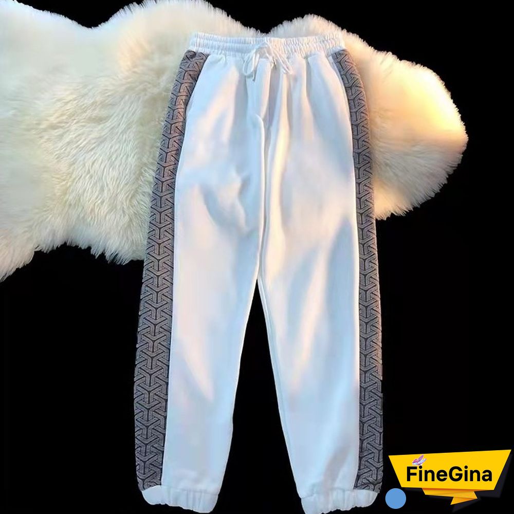 Neutral Retro Hiphop Plus Velvet Thickening High Street Casual Sports Leggings Trousers