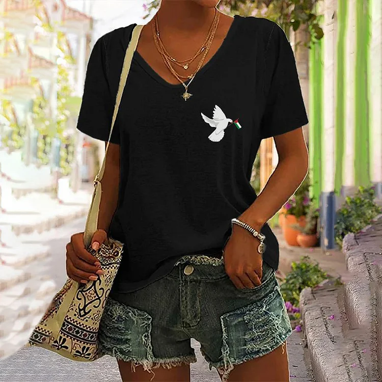 Women's Freedom Bird with Palestine Flag Printed T-Shirt