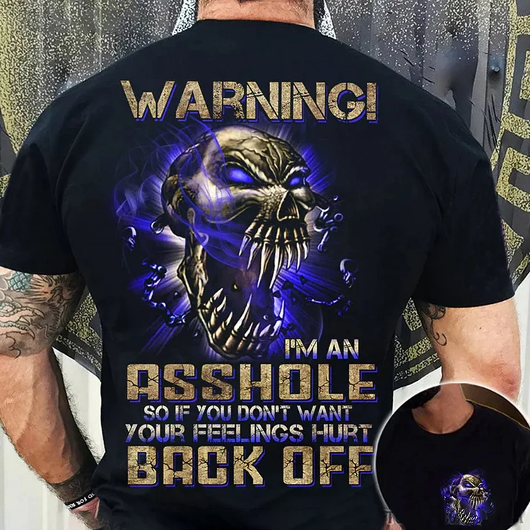 Mens "Warning I'm An Asshole" Skull Print Short Sleeve T-Shirt