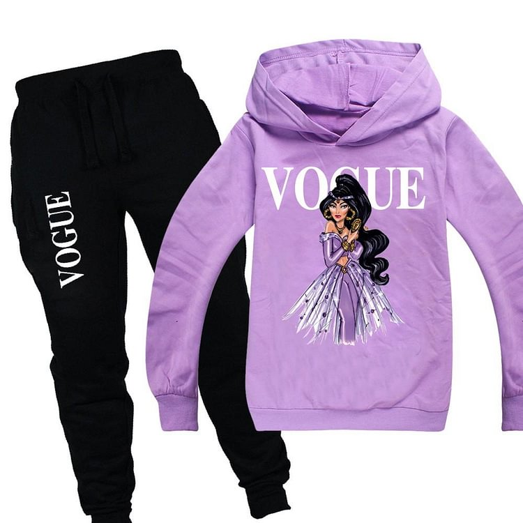 Mayoulove Vogue Beauty Print Girls Boys Cotton Hoodie And Sweatpants Child Suit-Mayoulove