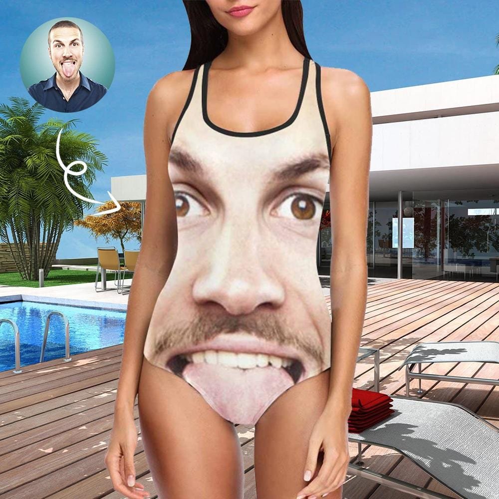Custom Face Funny Swimsuit Personalized Photo Women's Tank Top Bathing Swimsuit Gift For Girlfriend, Wife