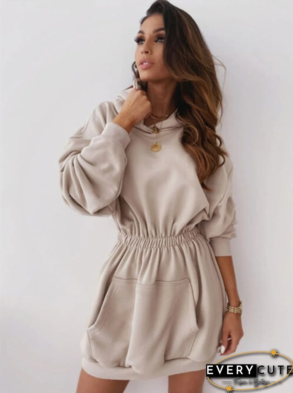 Women Fashion Long Sleeve Casual Dress Slim Waist Long Sleeve Sports Dress Hoodies Sweatshirts