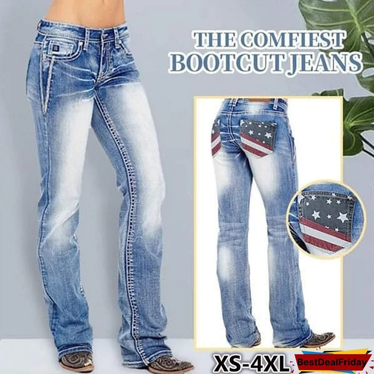 Xs-4Xl Casual Jeans Women Long Pants Comfortable Boot Cut Jeans 3 Colors Plus Size Trousers Women