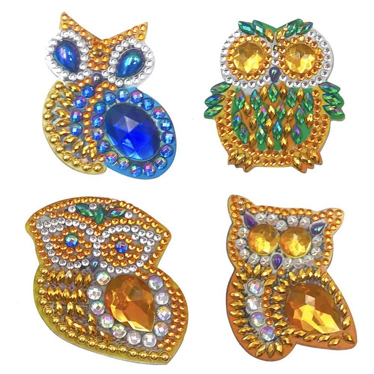 4pcs DIY Full Drills Diamond Painting Special Shape Owl Pendants Key Chains