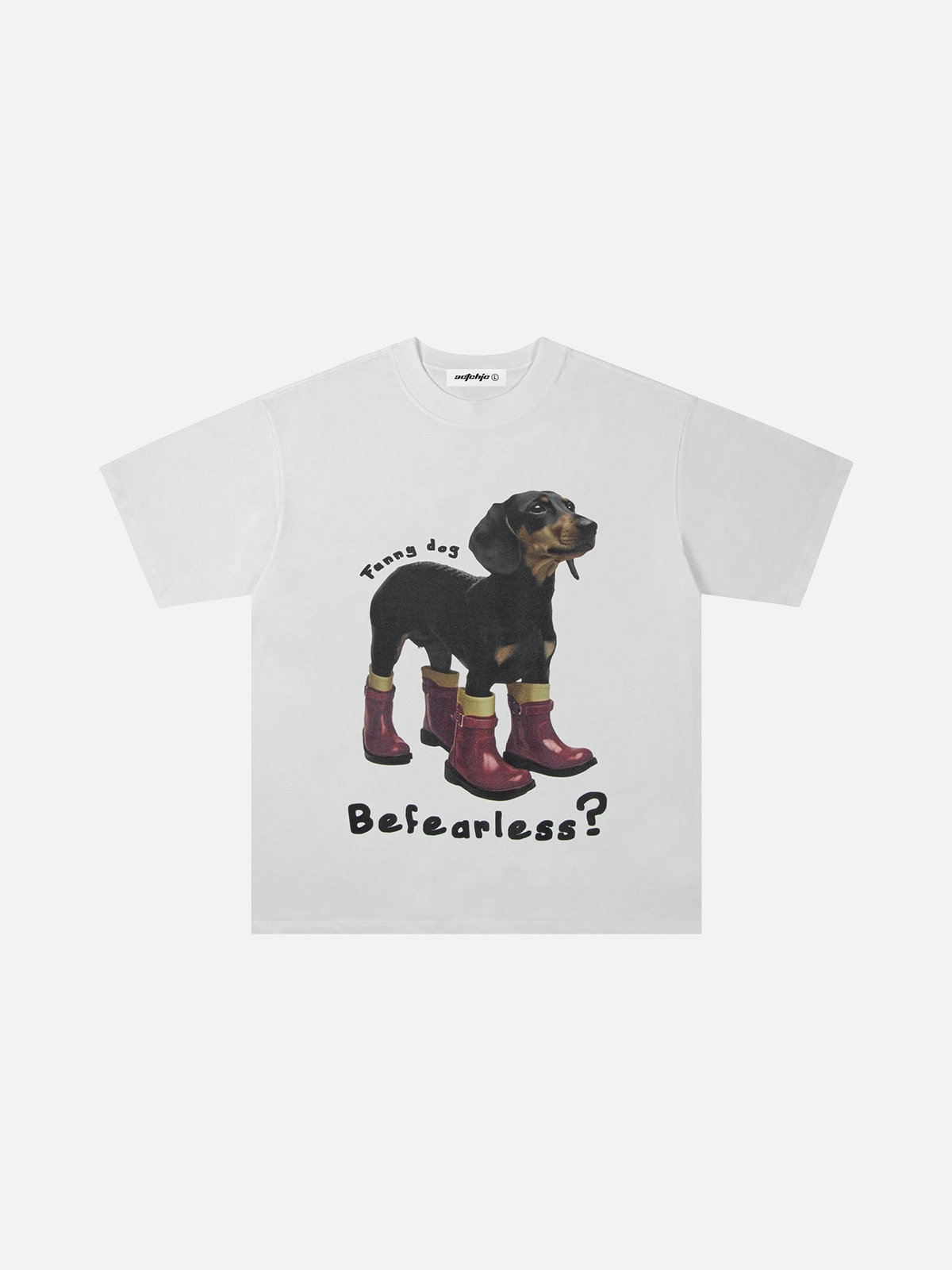 White Act Chic Playful Dachshund Print Graphic Tee Front