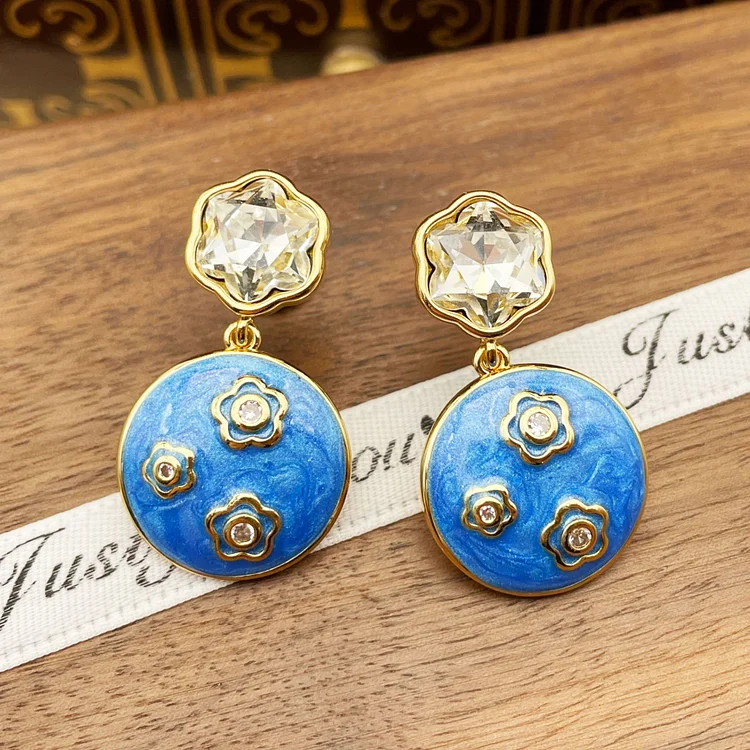 Super Sparkling Star Blue Drop Glazed Enamel Earrings
