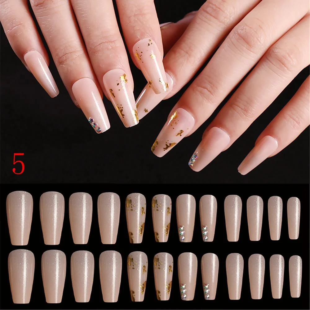 24pcs/Set Detachable Long Coffin Fake Nails European Rainbow Ballerina Full Nail Art Tips Colorful Beauty Artificial False Nails-Nail Inspo