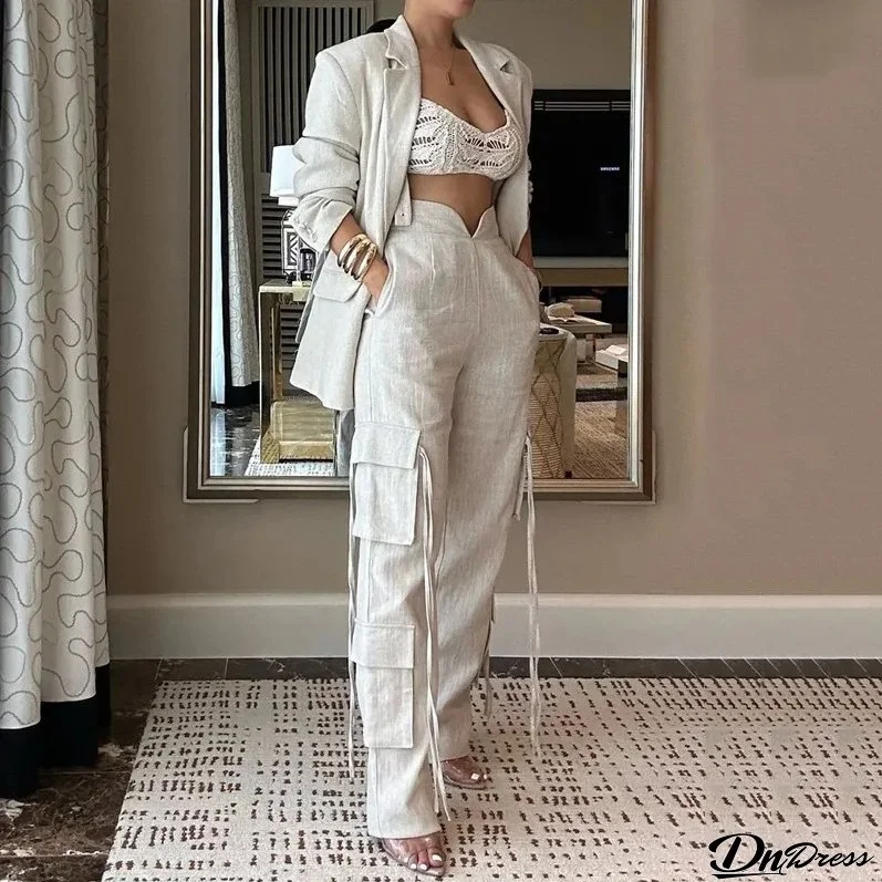 Women Fashion Solid Casual Blazer and Pant Two-piece Set