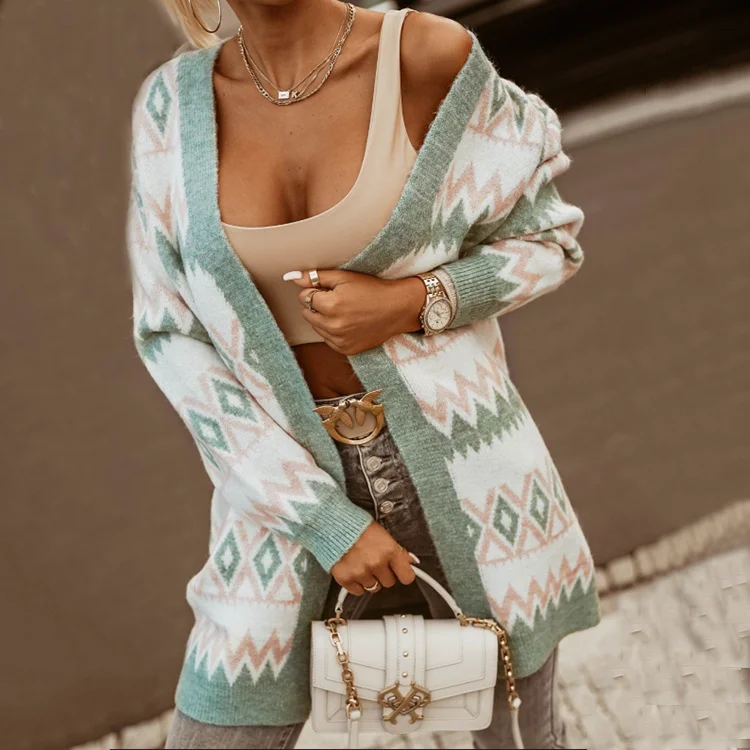 Athvotar Athvotar 2025 V-Necked Lattice Tute In The Color Of The Long Knitted Cardigan Sweater Jacket Commute