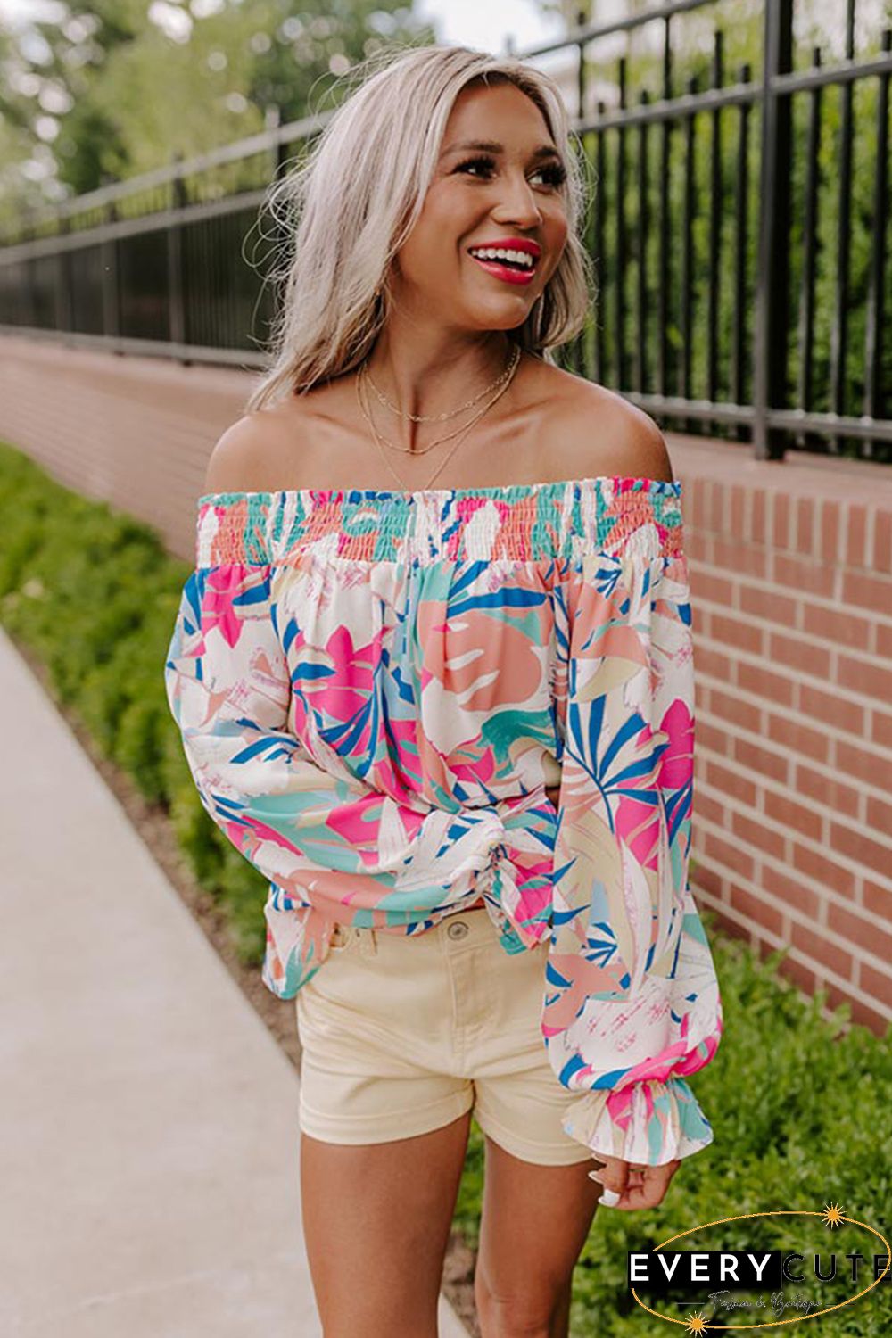 Multicolor Floral Print Off Shoulder Blouse