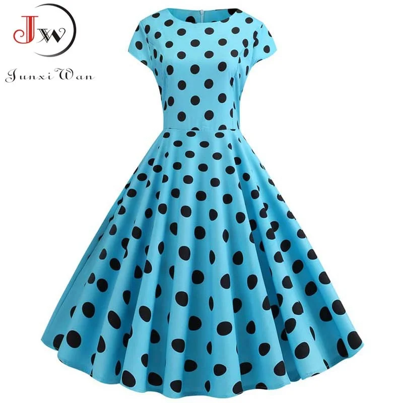 Short Sleeve Polka Dot Summer Dress Women White Elegant A-line Midi Party Dress Vestidos 50s 60s Rockabilly Vintage Dress