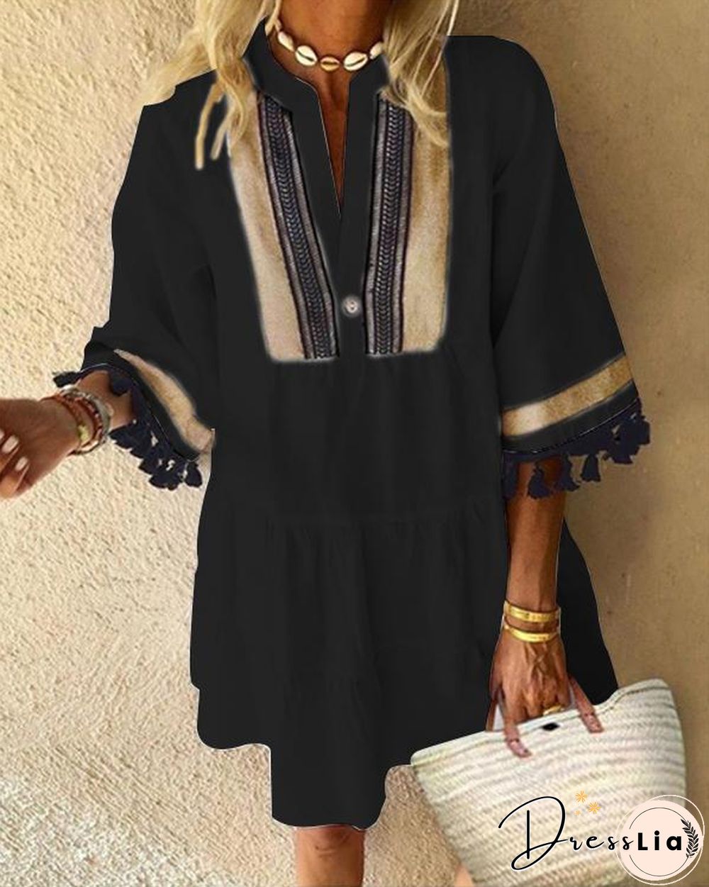 Contrast Color Tassel Casual Dress