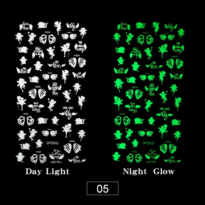 3D Luminous Nail Stickers Halloween Pumpkin Spider Star Moon Transfer Sliders  Winter Glow In The Dark Nail Art Decoration-Nail Inspo