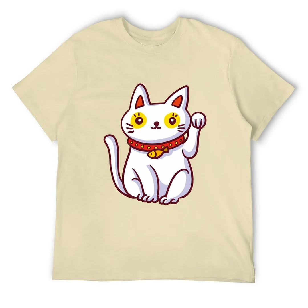 Printed Unisex Short Sleeve Cotton T-shirt for Men and Women Pattern  Lucky Charm Cartoon Cat