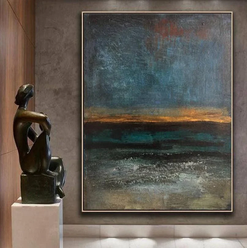 Abstract Art Original Painting Sunset Horizon | STORMY OCEAN