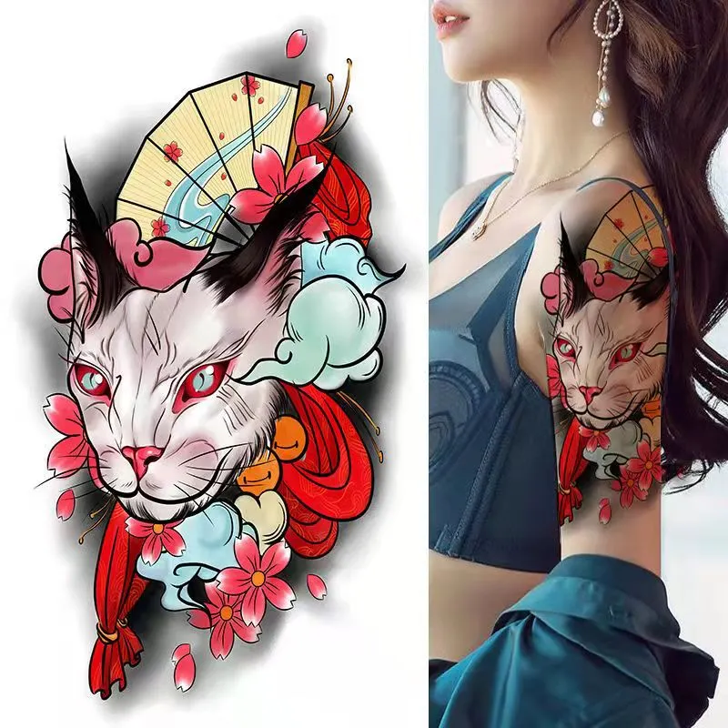 Tatoo Waterproof Cat Japanese Cute Pet Arm Semi Permanent Tattoo Cat Animal Funny Tattoo Sticker Temporary Tattoos for Men Women