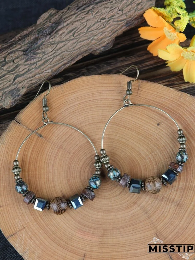 Bead Decor Circle Drop Earrings