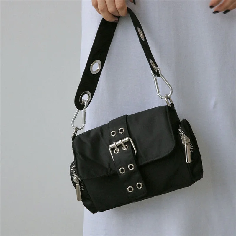 Nylon Women Axillary bags fashion rivet ladies Shoulder Bag Elegant female handbag small Underarm Bag Black bolsa feminina totes