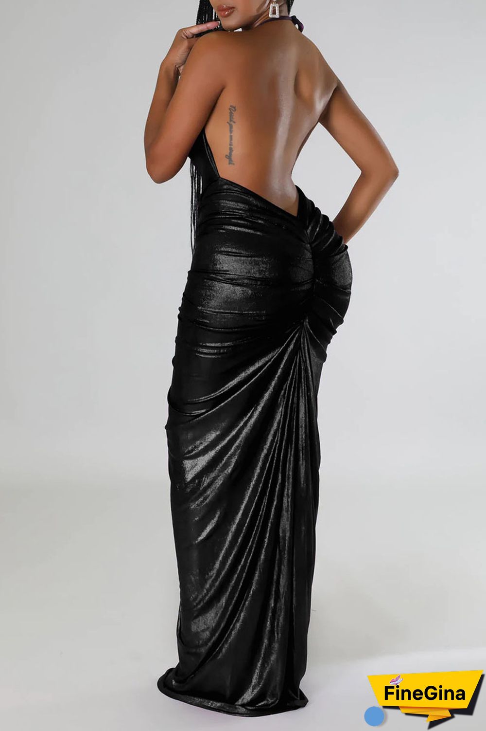 White Sexy Solid Patchwork Backless Fold Halter One Step Skirt Dresses