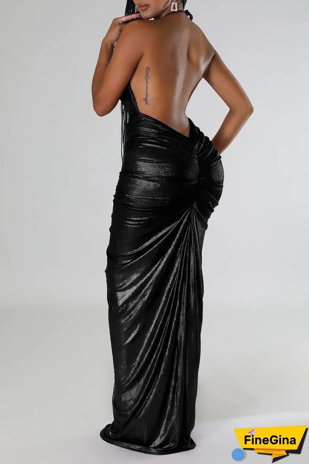 White Sexy Solid Patchwork Backless Fold Halter One Step Skirt Dresses