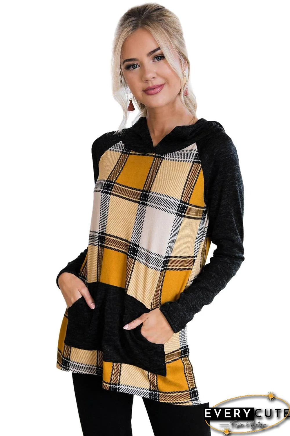 Yellow Plaid Pullover Hoodie