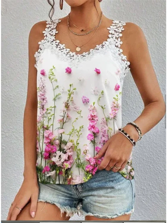 Women's Floral Printed V-Neck Sleeveless Top