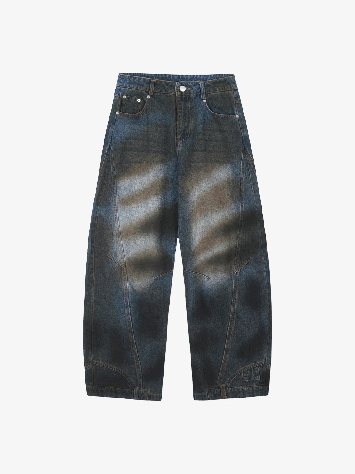 Blue Actchic Color-Blocked Dirty Wash Graphic Jeans Front