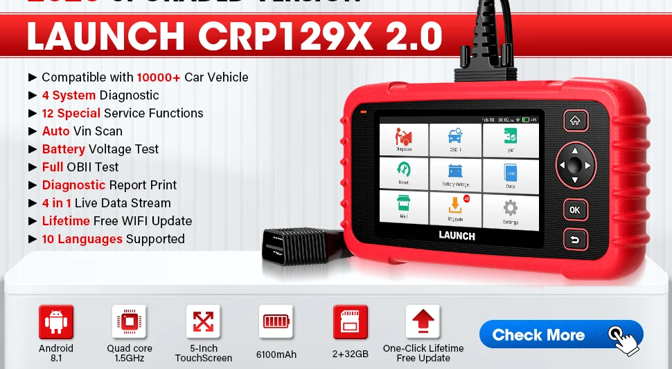 メンテナンス LAUNCH Creader Professional CRP129X V2.0 Launch CRP 129X V2.0 OBD2 Scanner Code Reader 12 Reset Functions