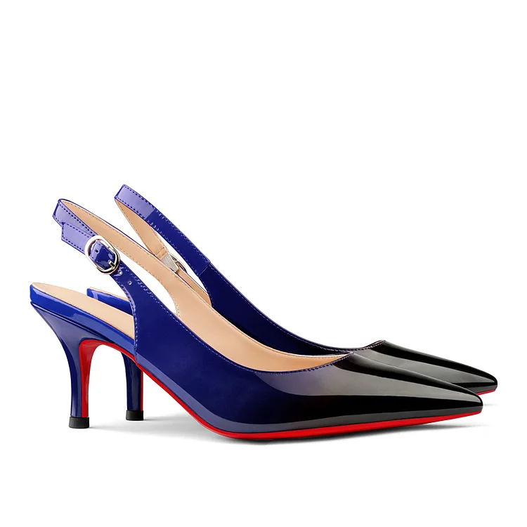 60mm Middle Heels Slingback Pointy Toe Red Bottom Pumps Gradient Color Patent VOCOSI VOCOSI