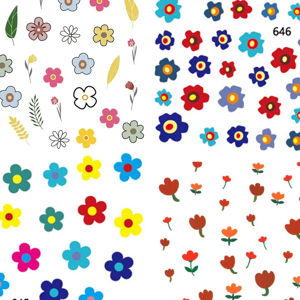 Beautizon Cute Image Flowers Leaves Cactus Nail Sticker 3D Engraved Nail Art Decorations Nail Decals Design