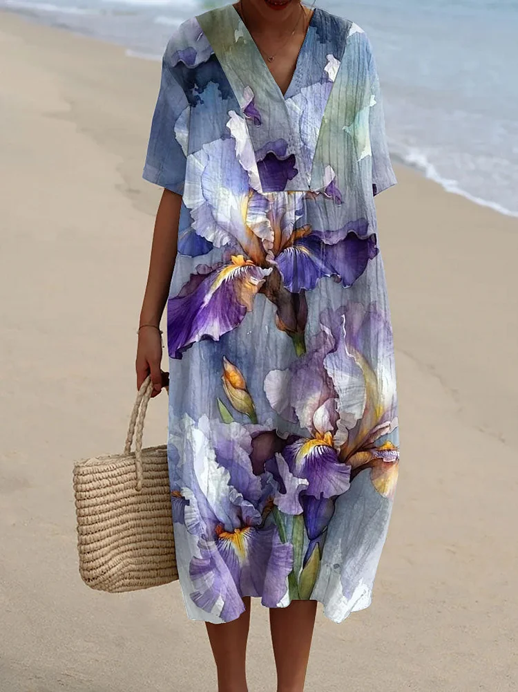 Women's Leisure Holiday Flowers Print  Flowy Dress