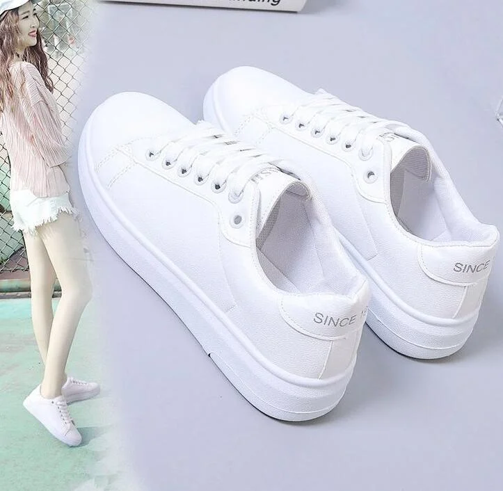 2020 New Spring Tenis Feminino Lace-up White Shoes Woman PU Leather Solid Color Female Shoes Casual Women Shoes Sneakers