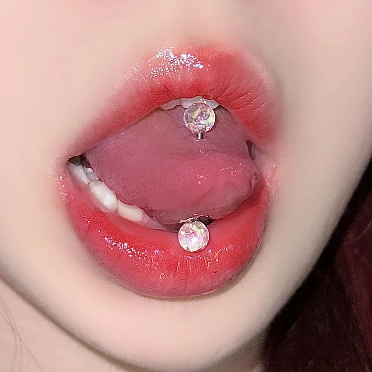 Acrylic Imitation Opal Sequins Flash Tongue Ring
