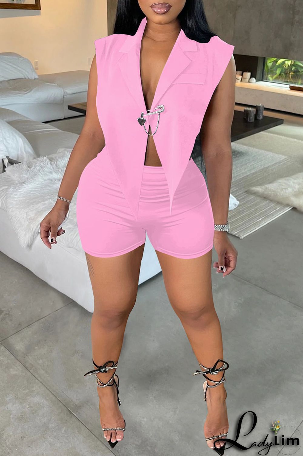 Black Sexy Solid Backless Asymmetrical V Neck Sleeveless Two Pieces