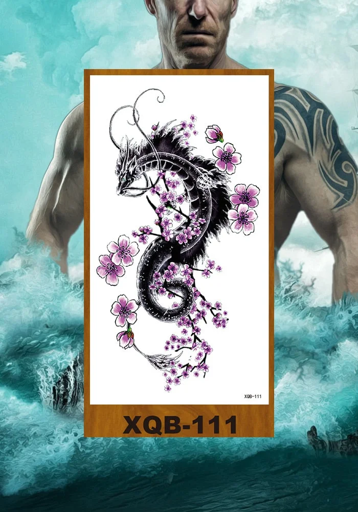Temporary Flower Arm Tattoos Stickers Samurai Sword Dragon Snake Totem Men Women Girls Chest Fake Tatoo Drop Shipping DIY