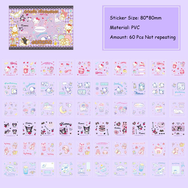 Journalsay 60Pcs/set Sanrio Dessert Party Six-Grid Sticker Set