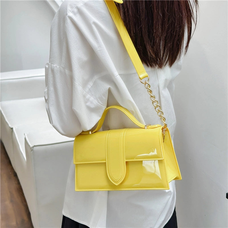 Women’s Medium PVC Solid Color Elegant Square Flip Cover Underarm Bag