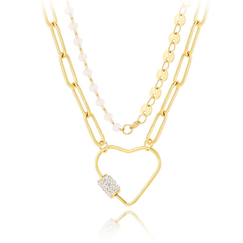 French love full diamond double layer necklace